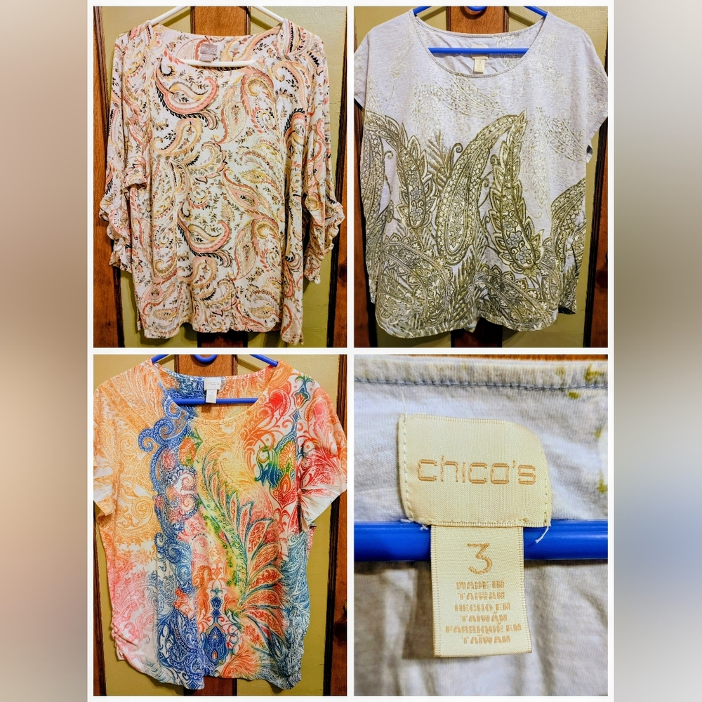3 Chico's Tops: Size 3, Spring Bundle, 3 For Less Than$50